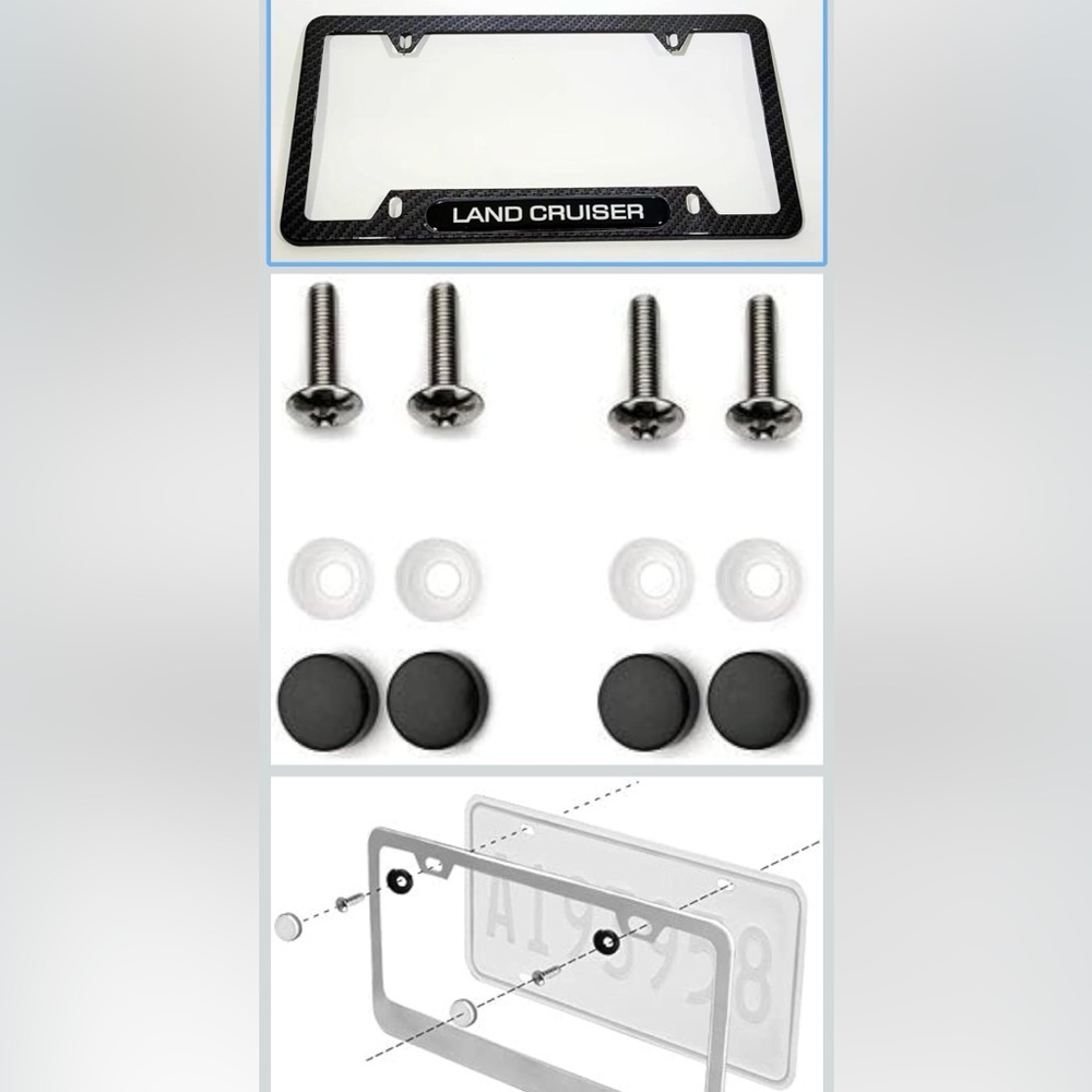 Land Cruiser Black License Plate Frame with Installation Screws & Caps.